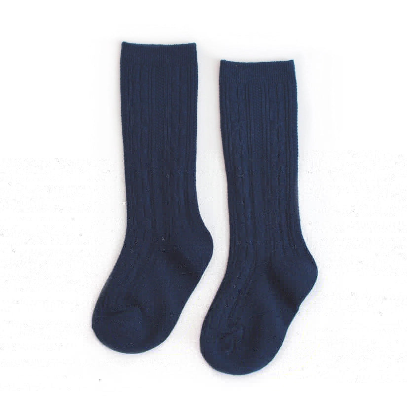 Navy Cable Knit Knee Highs Socks